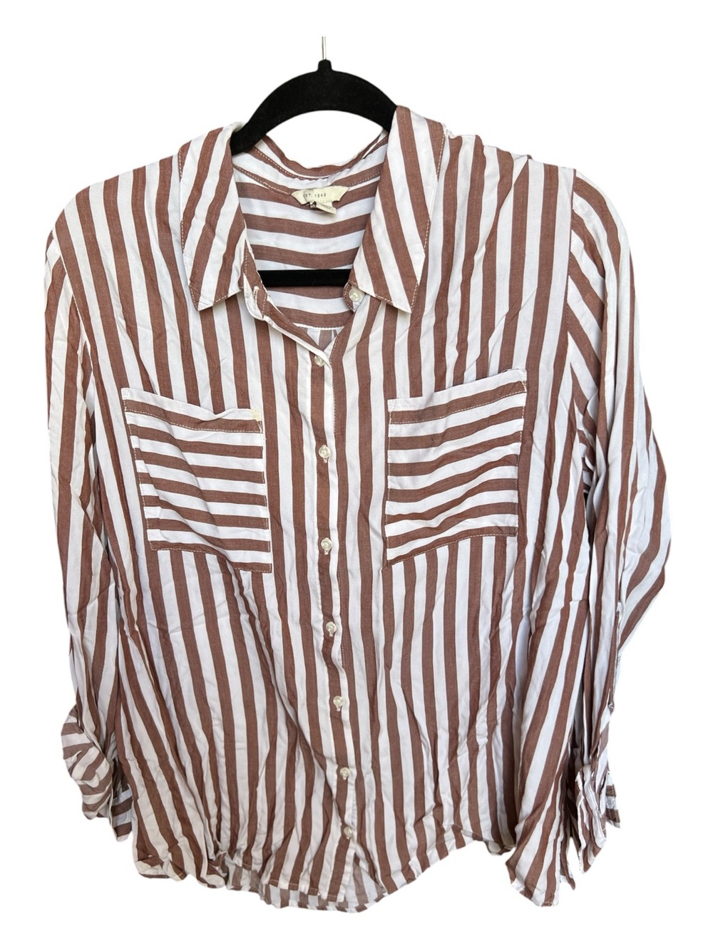 Women’s Cato Brown and White Striped Button-Down Shirt
